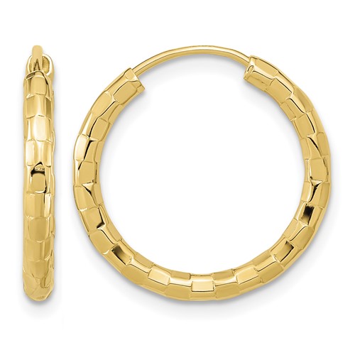 14K Yellow Gold 2.5x 20mm Polished Faceted Tube Hoop Earrings