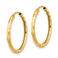 14K Yellow Gold 2.5x 25mm Polished Faceted Tube Hoop Earrings view 2