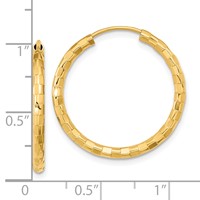 14K Yellow Gold 2.5x 25mm Polished Faceted Tube Hoop Earrings view 4