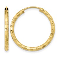 14K Yellow Gold 2.5x 25mm Polished Faceted Tube Hoop Earrings view 1