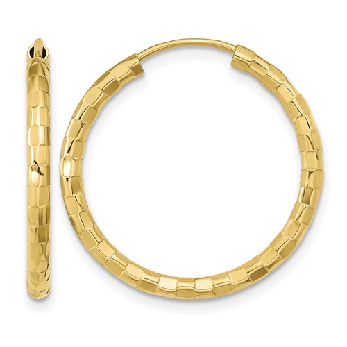 14K Yellow Gold 2.5x 25mm Polished Faceted Tube Hoop Earrings