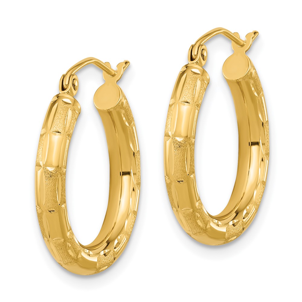 14k Polished Satin and Diamond-cut Hoop Earrings (TF1010)