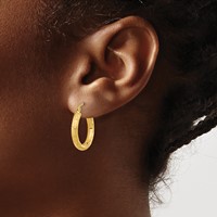 14K Yellow Gold Polished Satin and Diamond-cut Hoop Earrings view 3