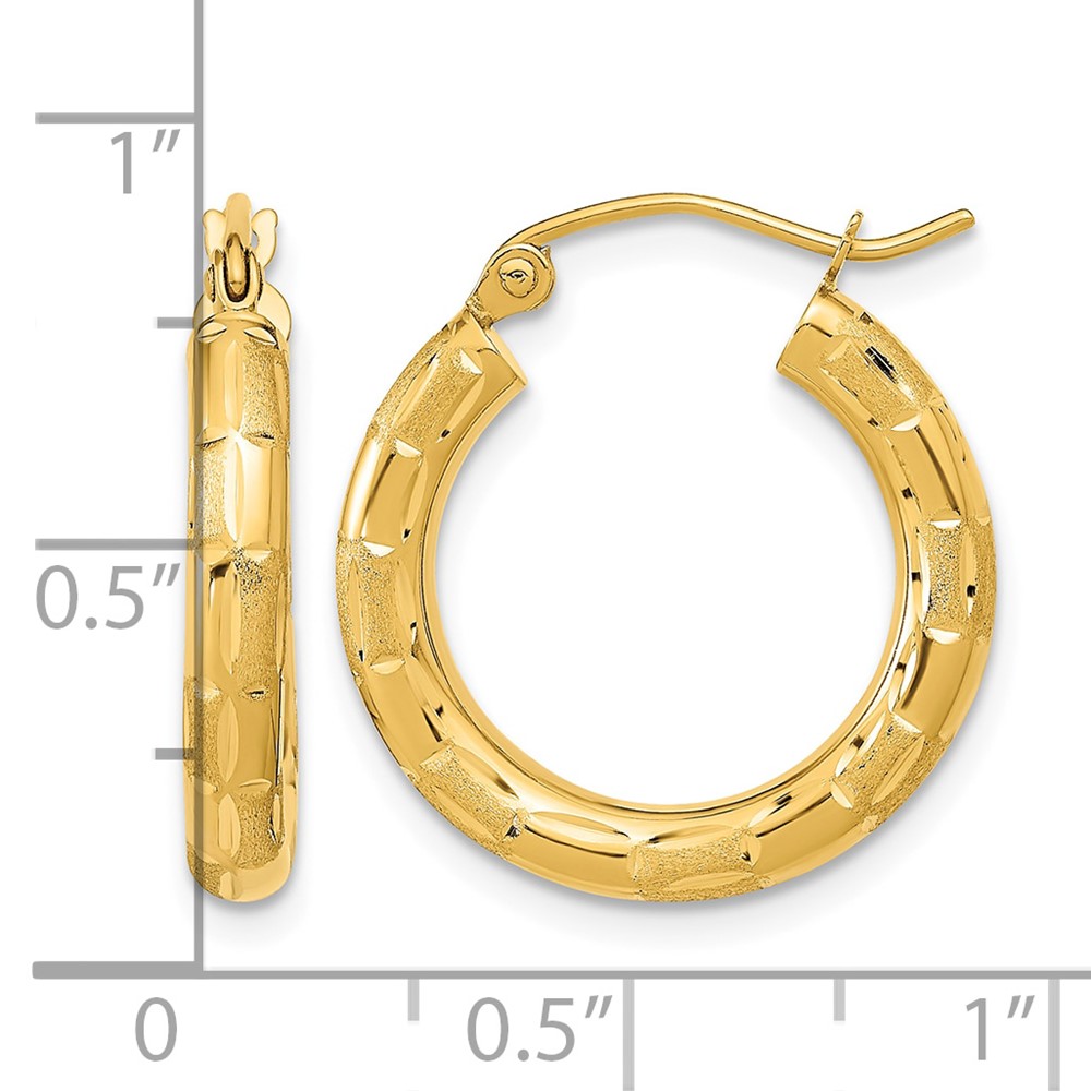 14k Polished Satin and Diamond-cut Hoop Earrings (TF1010)