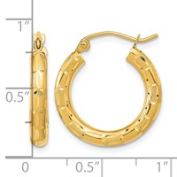 14K Yellow Gold Polished Satin and Diamond-cut Hoop Earrings view 4