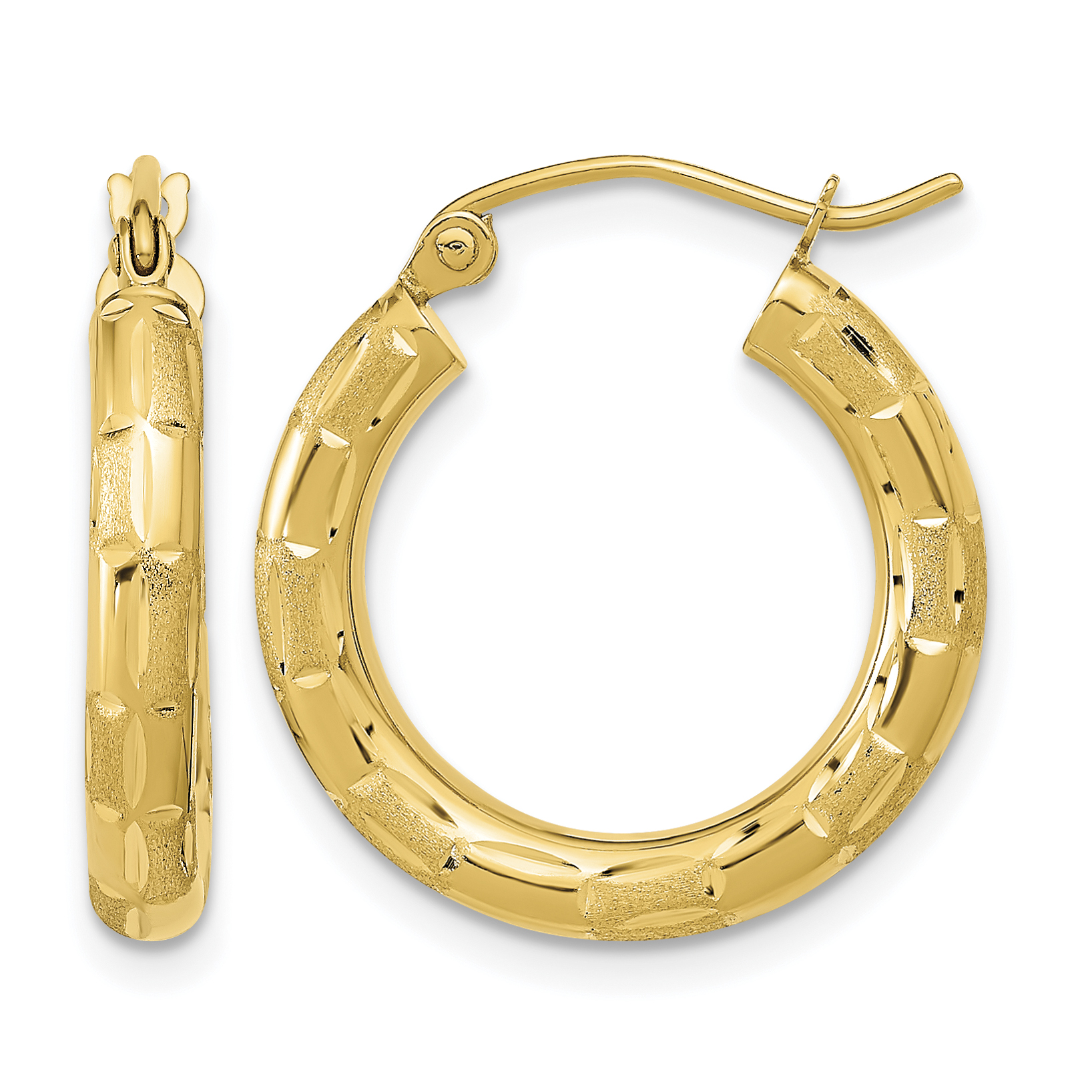 14k Polished Satin and Diamond-cut Hoop Earrings (TF1010)