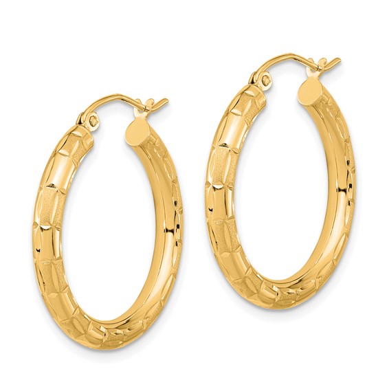 3mm Gold Satin Diamond-cut Hoop Earrings