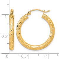 14K Yellow Gold Polished Satin and Diamond-cut Hoop Earrings view 4