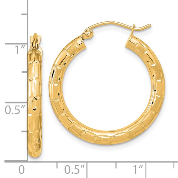 3mm Gold Satin Diamond-cut Hoop Earrings