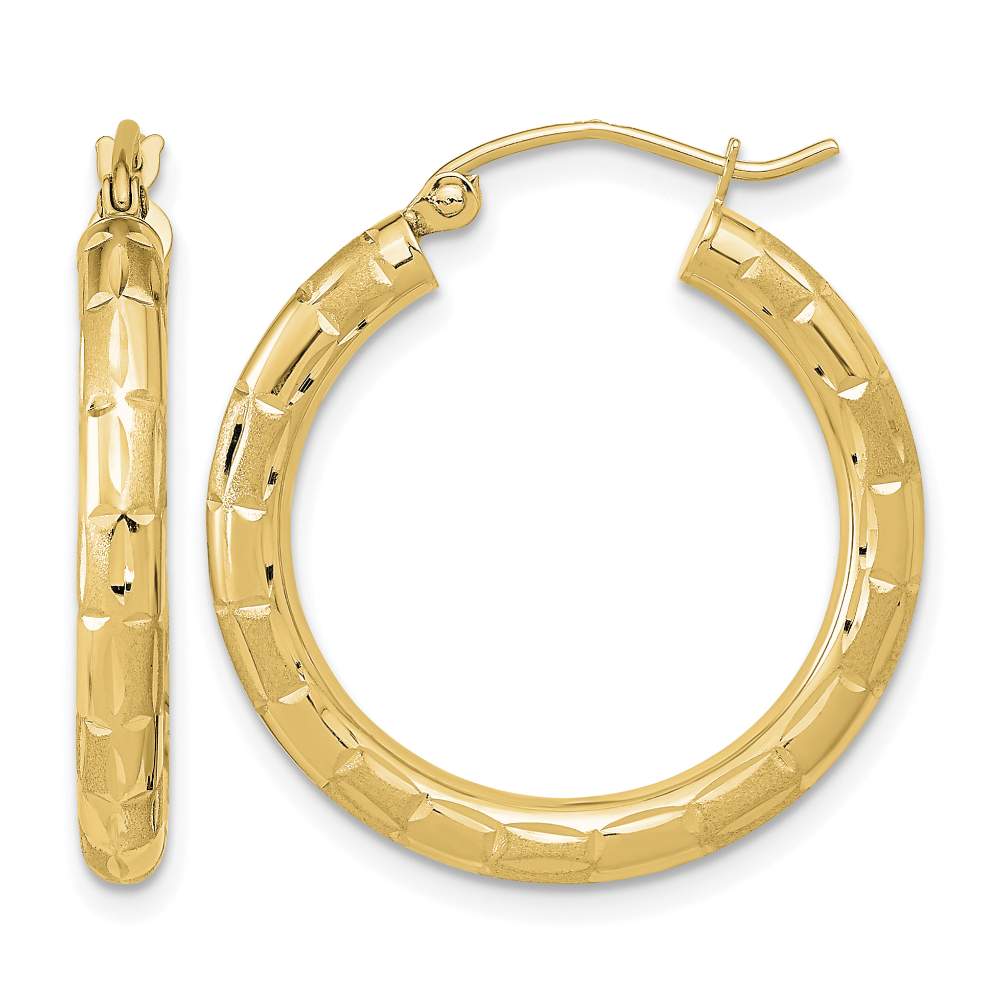 14k Polished Satin and Diamond-cut Hoop Earrings (TF1011)
