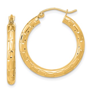 3mm Gold Satin Diamond-cut Hoop Earrings