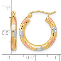14K Earrings with White and Rose Rhodium Polished Satin Diamond-cut Hoop view 4