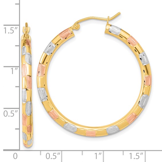 3mm Gold White & Rose Rhodium Hoop Earrings