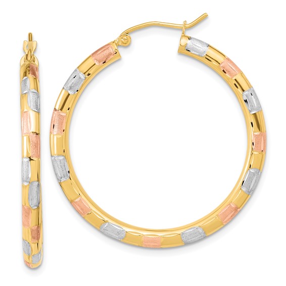 3mm Gold White & Rose Rhodium Hoop Earrings
