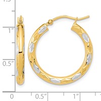 14K White Rhodium Polished Satin and Diamond-cut Hoop Earrings view 4