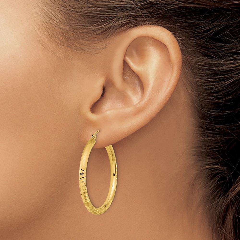 14k Polished Satin and Diamond-cut Hoop Earrings (TF1041)