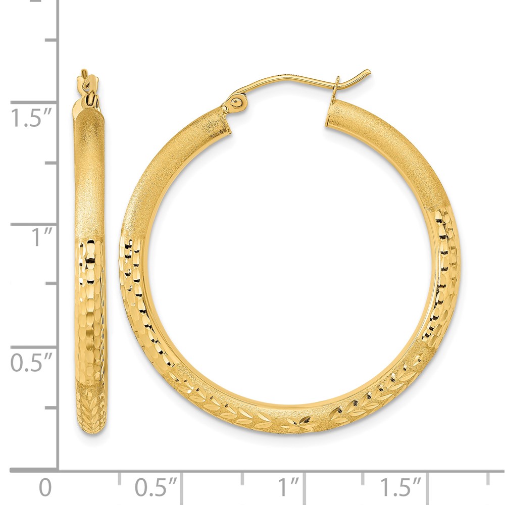 14k Polished Satin and Diamond-cut Hoop Earrings (TF1041)