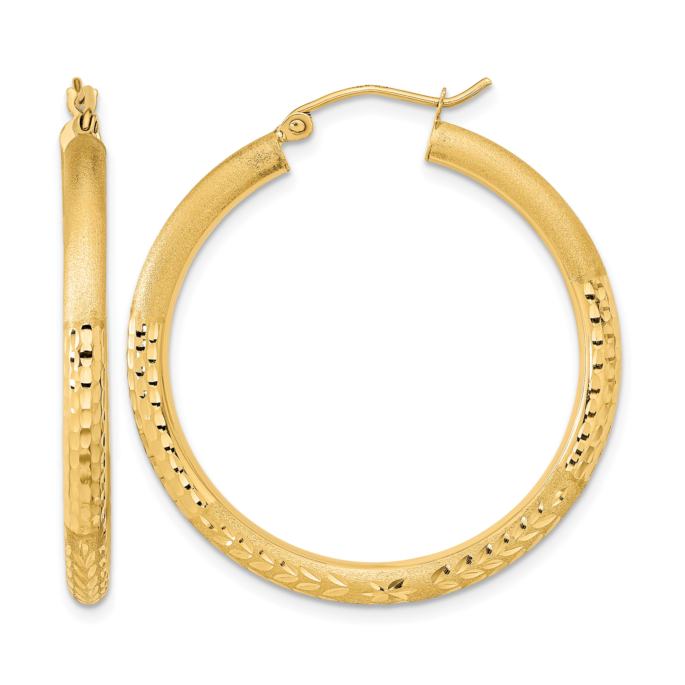 14k Polished Satin and Diamond-cut Hoop Earrings (TF1041)