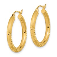 14K Yellow Gold Polished Satin and Diamond-cut Hoop Earringss view 2