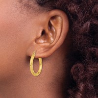 14K Yellow Gold Polished Satin and Diamond-cut Hoop Earringss view 3