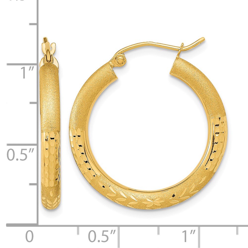 14k Polished Satin and Diamond-cut Hoop Earringss (TF1043)