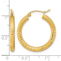 14K Yellow Gold Polished Satin and Diamond-cut Hoop Earringss view 4