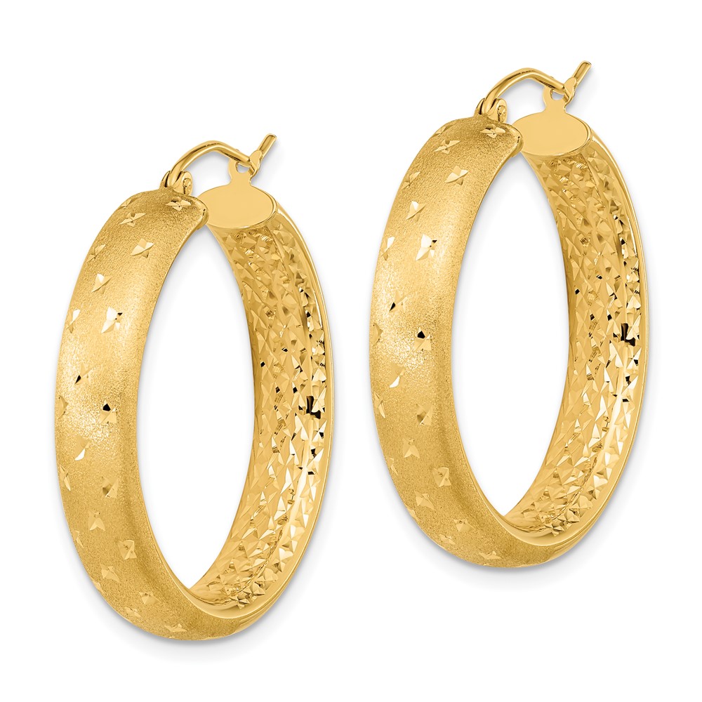 14k Polished Satin and Diamond-cut Hoop Earrings (TF1045)
