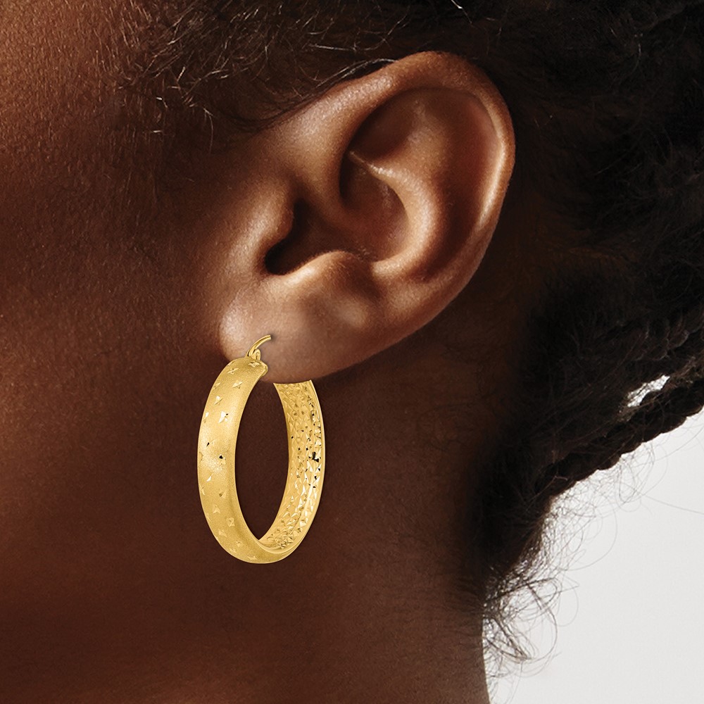 14k Polished Satin and Diamond-cut Hoop Earrings (TF1045)