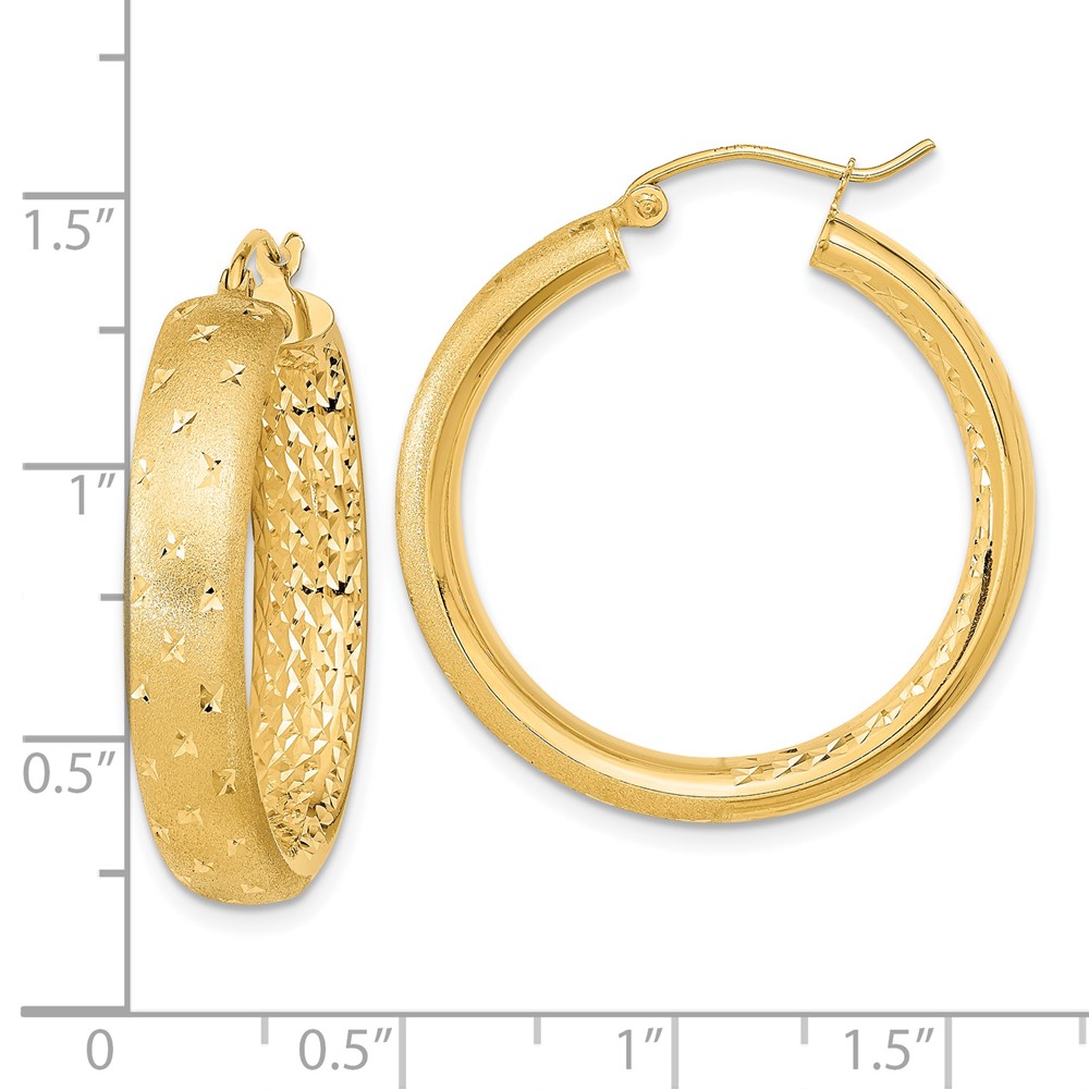 14k Polished Satin and Diamond-cut Hoop Earrings (TF1045)