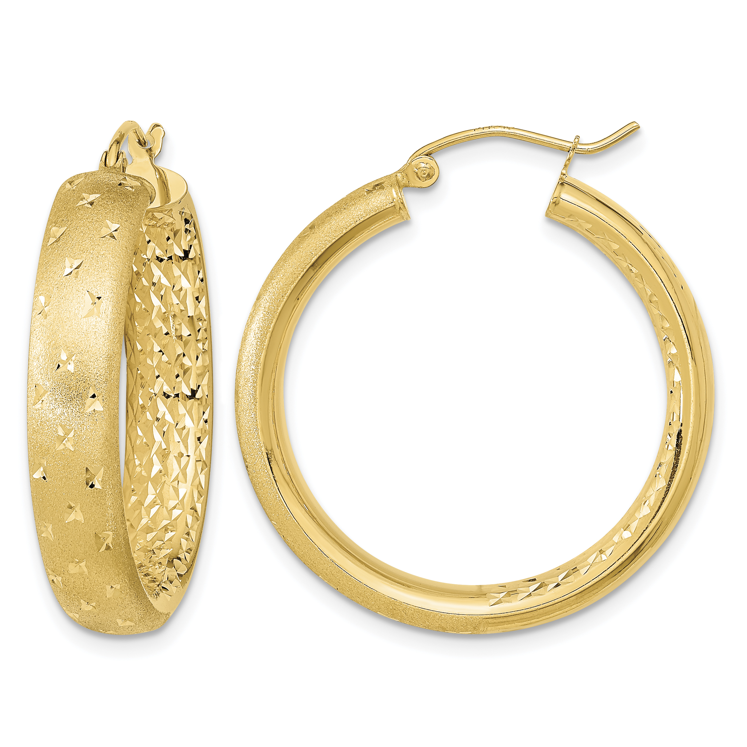 14k Polished Satin and Diamond-cut Hoop Earrings (TF1045)