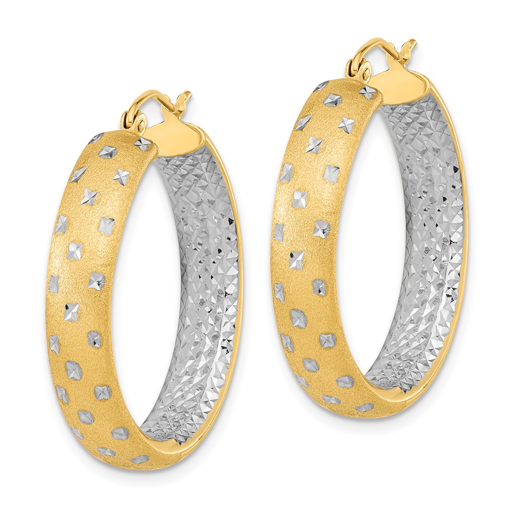14k White Rhodium Polished Satin Diamond-cut In/Out Hoop Earrings (TF1045TT)
