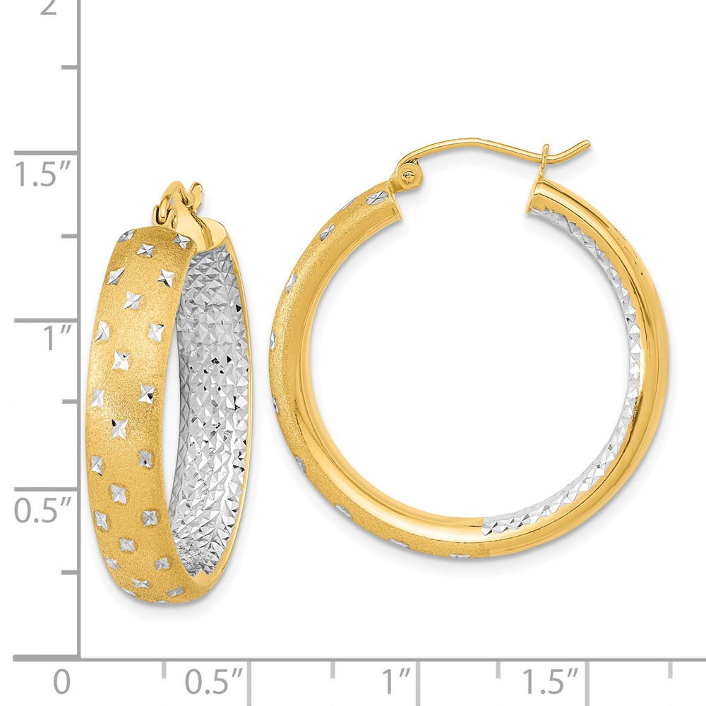 14k White Rhodium Polished Satin Diamond-cut In/Out Hoop Earrings (TF1045TT)
