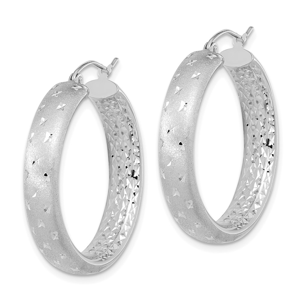 14k White Gold Polished Satin and Diamond-cut In/Out Hoop Earrings (TF1045W)