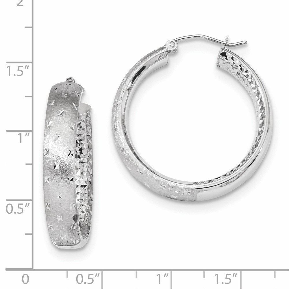 14k White Gold Polished Satin and Diamond-cut In/Out Hoop Earrings (TF1045W)