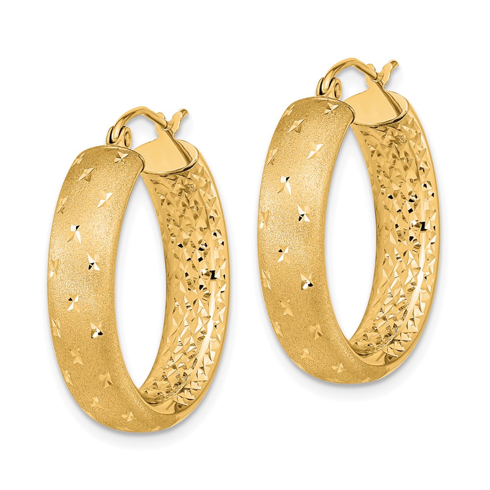 14k Polished Satin and Diamond-cut In/Out Hoop Earrings (TF1046)
