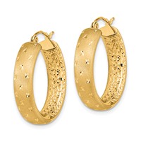 14K Yellow Gold Polished Satin and Diamond-cut in Out Hoop Earrings view 2