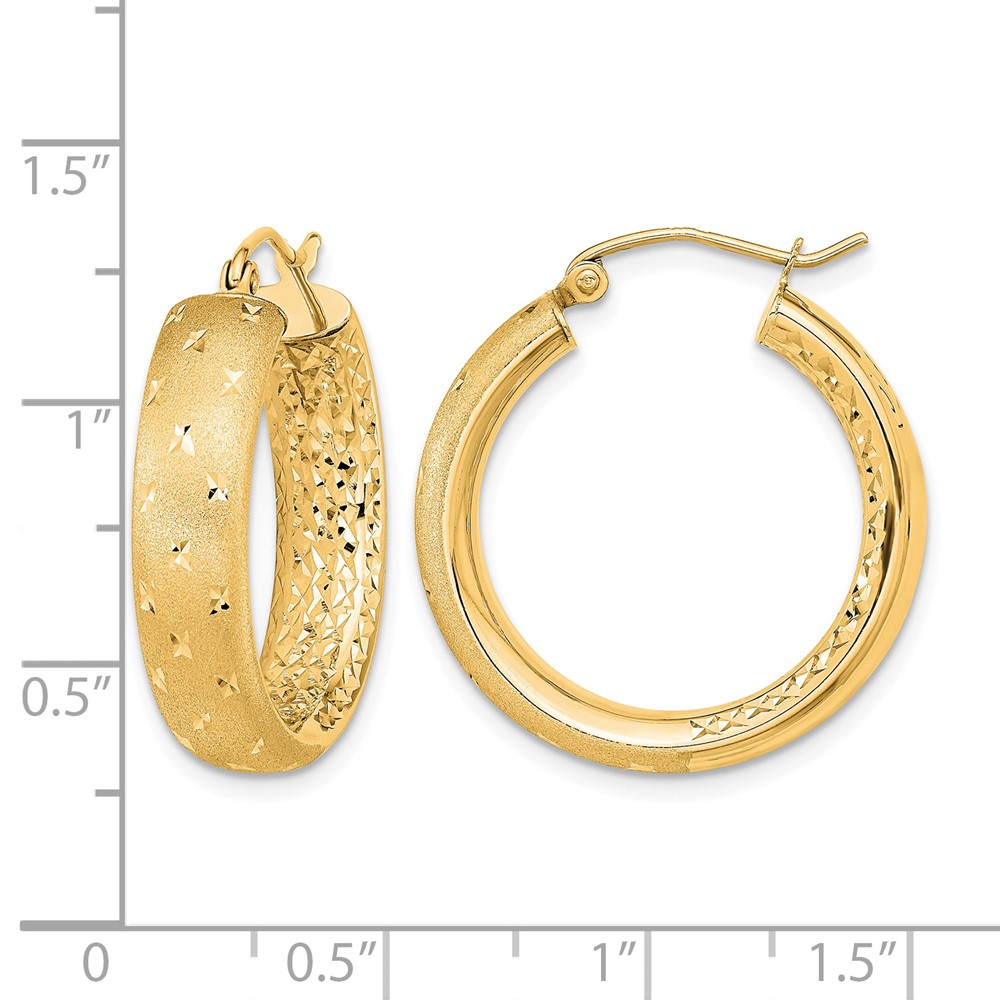 14k Polished Satin and Diamond-cut In/Out Hoop Earrings (TF1046)