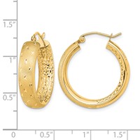 14K Yellow Gold Polished Satin and Diamond-cut in Out Hoop Earrings view 4