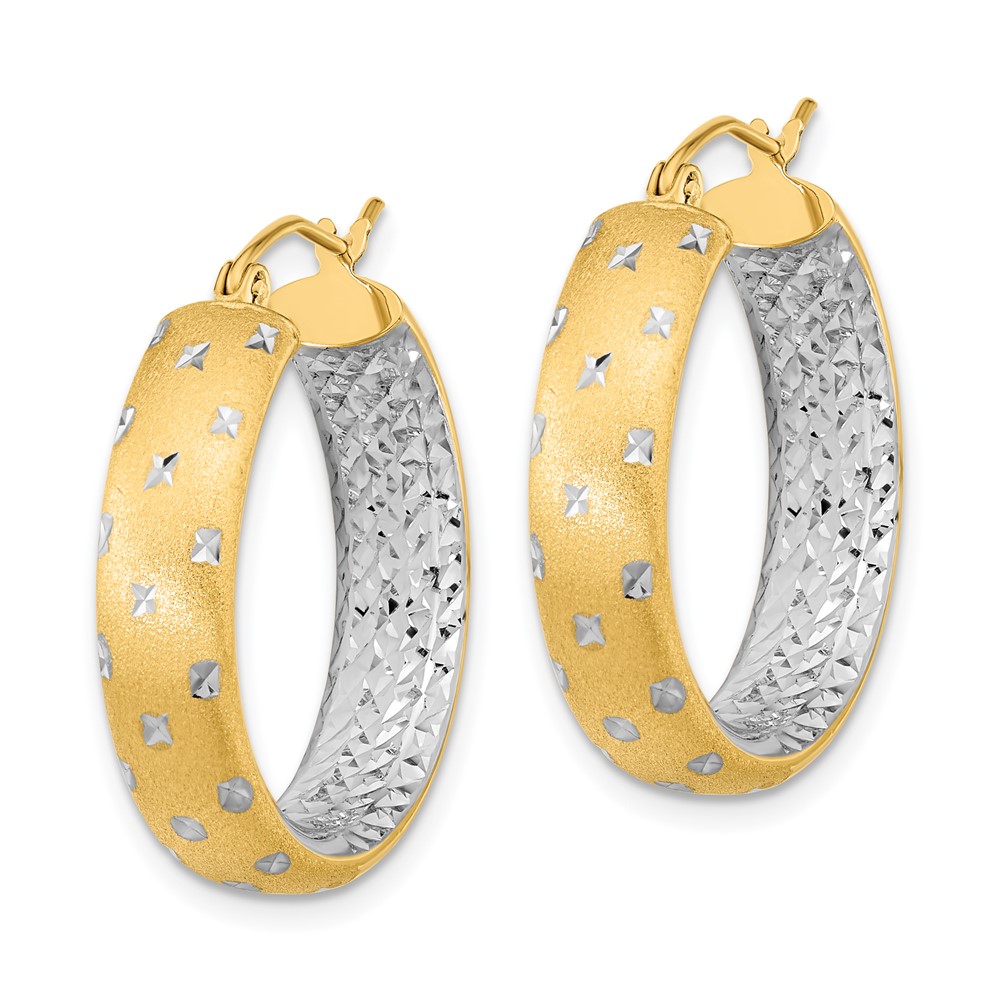 14k White Rhodium Polished Satin Diamond-cut In/Out Hoop Earrings (TF1046TT)
