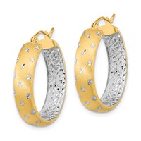 14K White Rhodium Polished Satin Diamond-cut in Out Hoop Earrings view 2