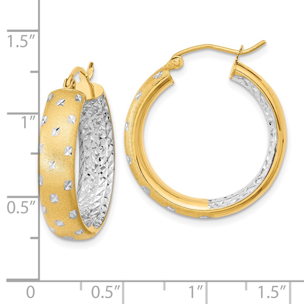 14k White Rhodium Polished Satin Diamond-cut In/Out Hoop Earrings (TF1046TT)