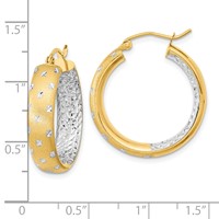 14K White Rhodium Polished Satin Diamond-cut in Out Hoop Earrings view 4