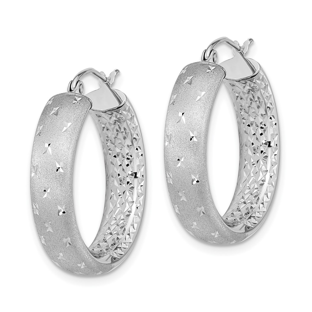 14k White Gold Polished Satin and Diamond-cut In/Out Hoop Earrings (TF1046W)