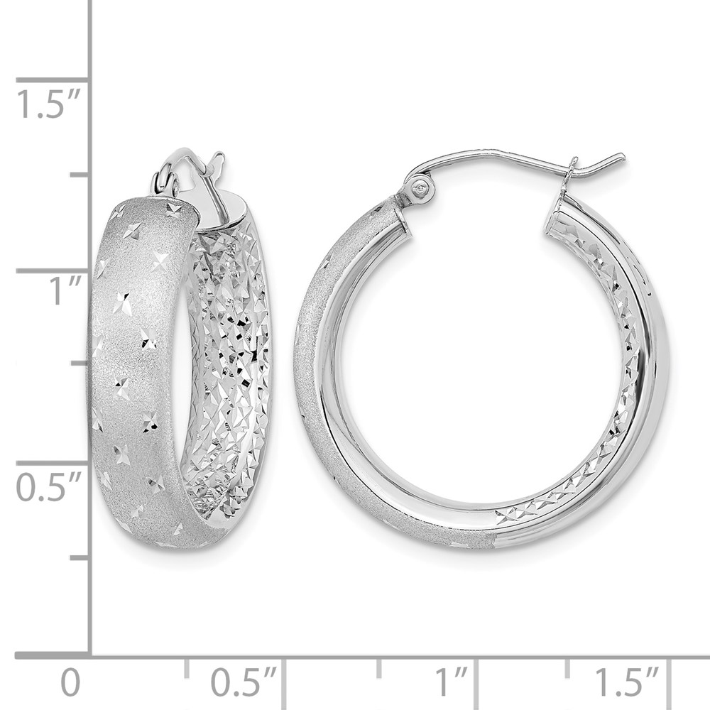 14k White Gold Polished Satin and Diamond-cut In/Out Hoop Earrings (TF1046W)