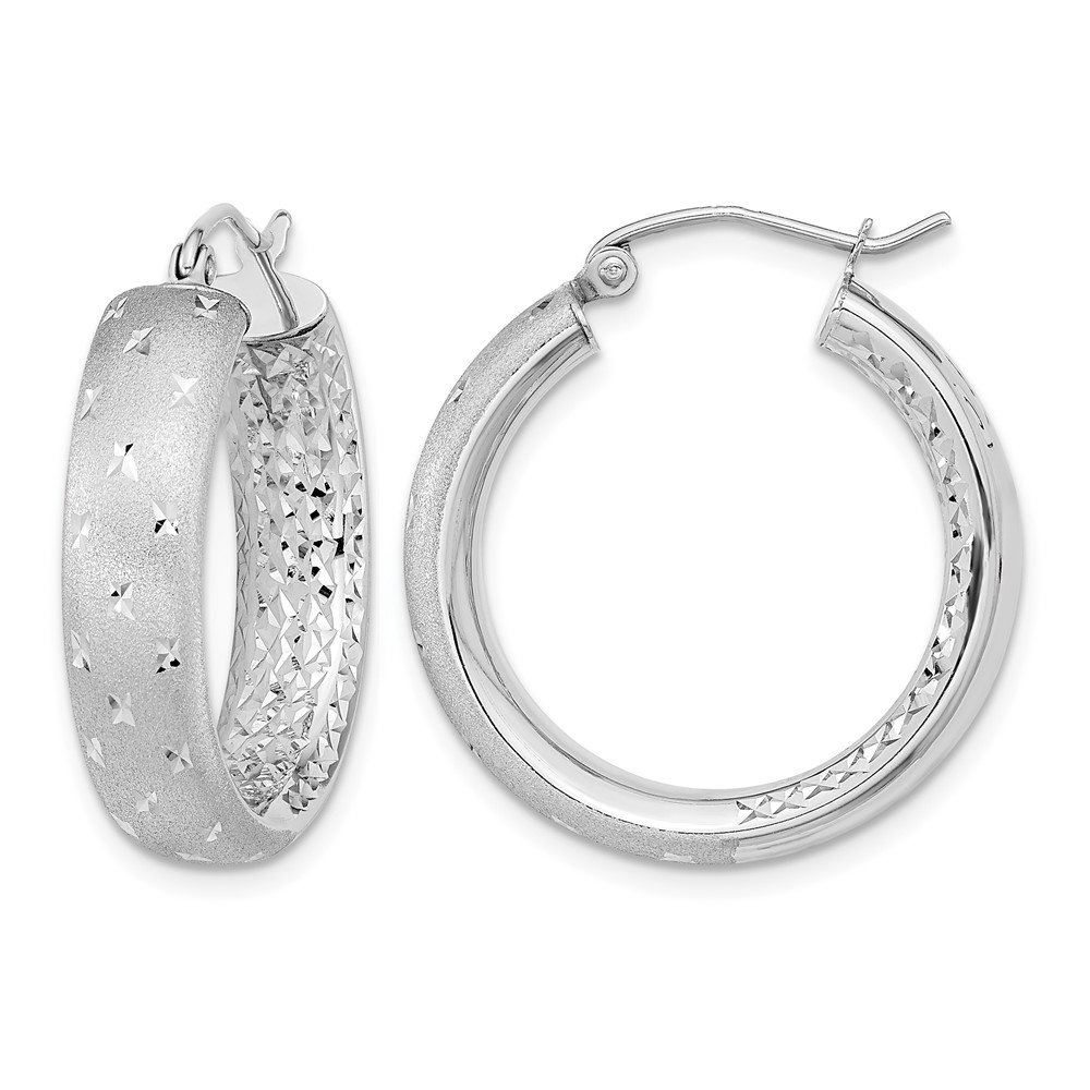 14k White Gold Polished Satin and Diamond-cut In/Out Hoop Earrings (TF1046W)