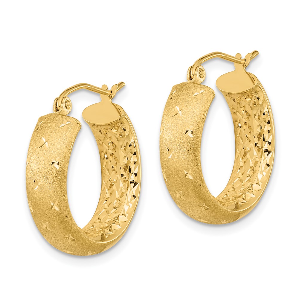 14k Polished Satin and Diamond-cut In/Out Hoop Earrings (TF1047)