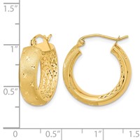 14K Yellow Gold Polished Satin and Diamond-cut in Out Hoop Earrings view 4