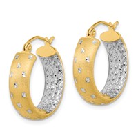 14K White Rhodium Polished Satin Diamond-cut in Out Hoop Earrings view 2