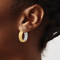 14K White Rhodium Polished Satin Diamond-cut in Out Hoop Earrings view 3