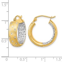 14K White Rhodium Polished Satin Diamond-cut in Out Hoop Earrings view 4